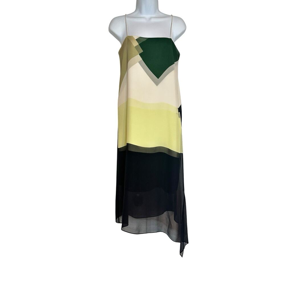 Tibi Silk Y2K Colorblock Sheer Overlay Asymmetrical Flowy Resort Slip Dress 4